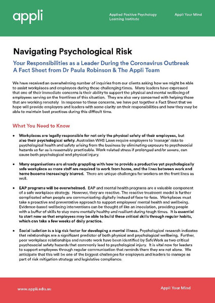 Navigating Psychological Risk - Free Factsheet